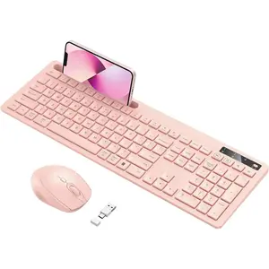 Wireless Keyboard and Mouse for MacBook, Vivefox Pink Wireless Keyboard with Phone Holder USB A &amp;     Type C Receiver Rose Gold Keyboard and Mouse for Windows, Mac, MacBook/Air/Pro Computer