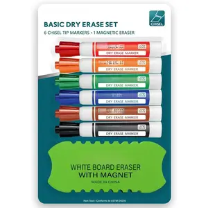 Dry Erase Markers Chisel Tip, 6 Whiteboard Markers, Dry Erase Marker with Eraser 6 Pack White Board Marker for , School Supplies and Teachers