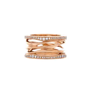 Pre-owned Bvlgari B.Zero1 Design Legend Zaha Hadid Four Band Ring 18K Rose Gold with Diamonds by Rebag