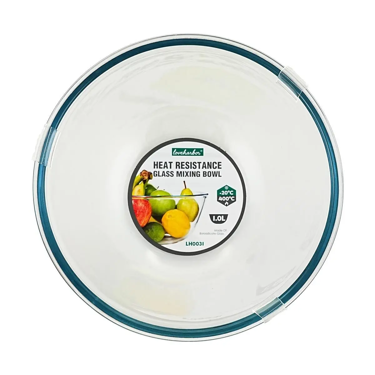 Love Harbor 1100ml Borosilicate Glass Mixing Bowl - Large Baking, Whisking, Salad Bowl for Kitchen