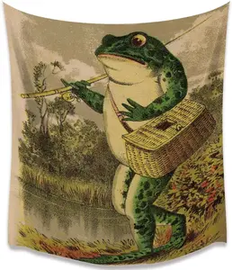 Fishing Frog Bohemian Style Art Hanging Clothing Vintage Home Decoration Wall Hanging for Bedroom Dormitory Decor