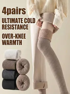 4-Pair Women's Heavy Duty Thermal Soft Over-the-Knee Fitted socks, Womenswear - Extreme Cold Weather - Thick Insulated Leg Warmers, Everyday & Special Occasions, Winter Socks, Ribbed Cuff Warmth, Plush Fabric Interior, Basic, Soft Comfy Socks