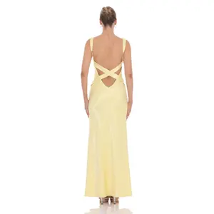 Satin Open Back Maxi Dress in Yellow