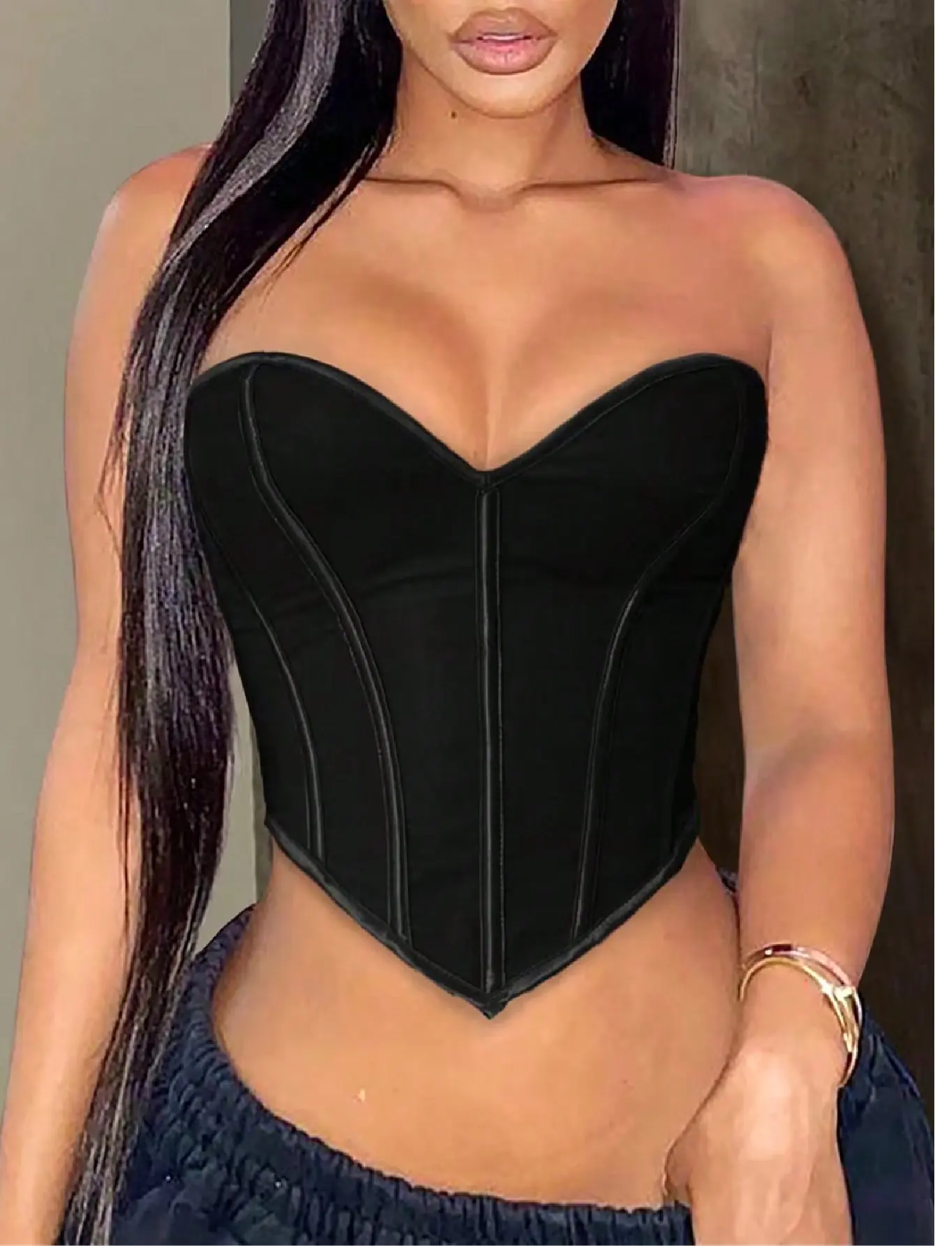 Apperloth Studio Women's Boned Corset Overbust Tube Top - Black Compression Shapewear for Summer Casual Wear