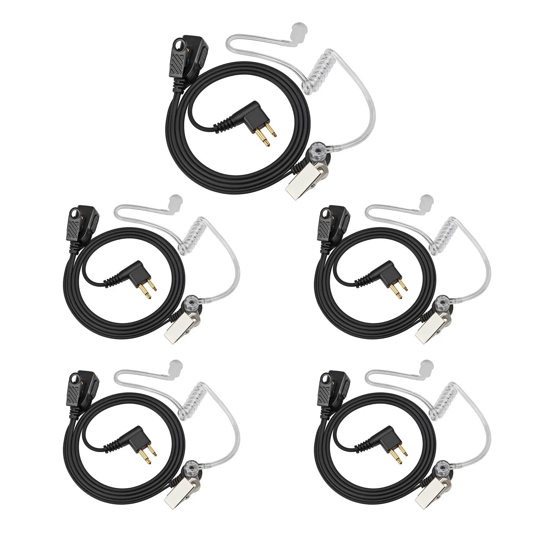 YNIBST 2-Pin for Motorola Radios CP200D CP200 CP185 CP100D CLS1410 CLS1110 BPR40 BPR40D RMU2040 Radio, Walkie Talkie Earpiece with Ptt Button and Clear Acoustic Tube In-Ear Headset FBI Style Compatible with Police Security and Law Enforcement Use(5 Pack)