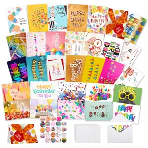 32pcs Happy Birthday Cards & Envelopes Set, 4x6 Multi-Style Self-Seal Design, Ideal for Kids Birthdays at Home, School, or Party Settings, Fun Party Cards, Birthday Designs