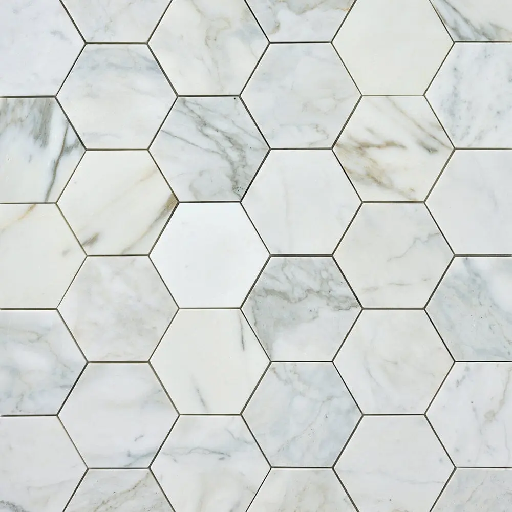 Calacatta Gold Hexagon 5x5 Polished/Honed Marble Mosaic Tile