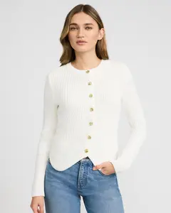 Express Crew Neck Novelty Button Cutaway Hem Cardigan
