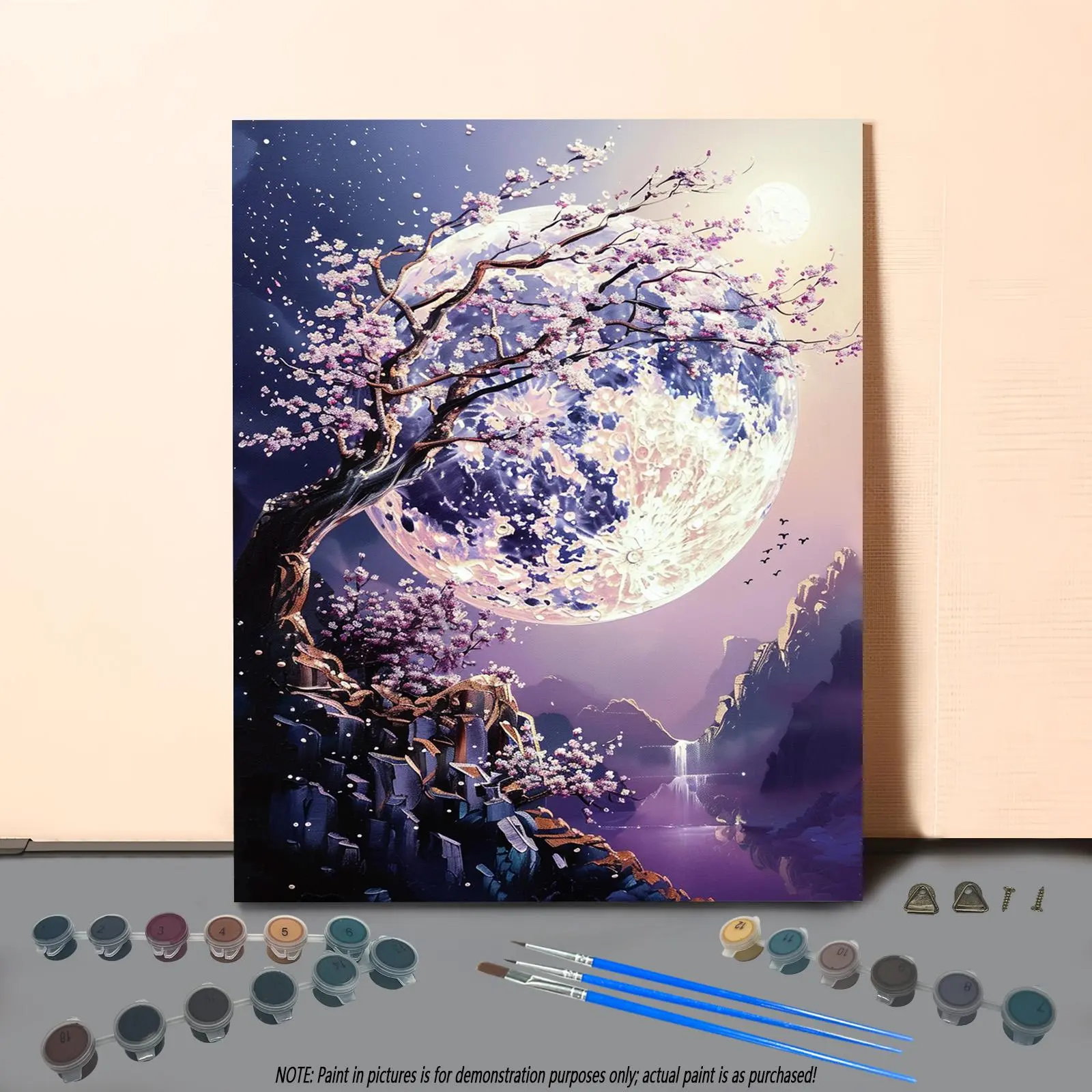 Cherry Blossom Tree & Moon Pattern DIY Painting by Numbers Kit without Frame, DIY Painting Supplies, DIY Paint by Numbers for Adults & Teenager, Wall Art Decor for Home