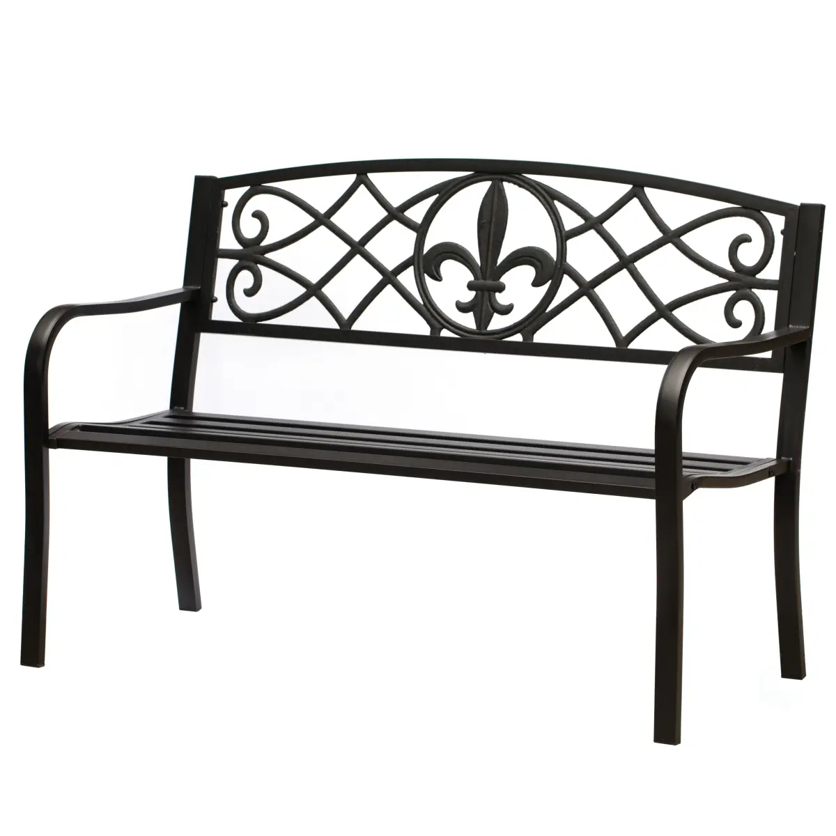 Gardenised QI004257 Outdoor Black Garden Patio Steel Park Bench Lawn Decor with Cast Iron Back, Steel Construction