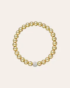 6mm Gold Bead Bracelet with Diamond Bead