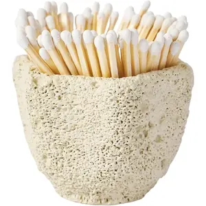 Concrete Match Holder with Striker Modern Sculpted Matchstick Cup for Long Candle  Decorative Concrete Match Jar for Fireplace  Decor -  Not Included (hexagon)