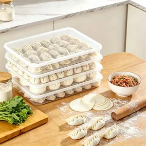 4Pcs food-grade PP Clear rectangular storage boxes with lids. Airtight sealed design for dumplings, pastries, barbecue and prepared meals. Freezer safe, perfect for refrigerator food storage and meal prep.