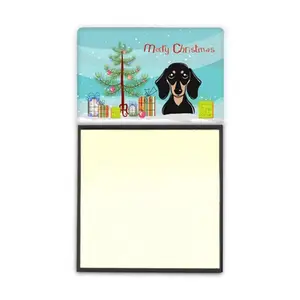 212 MAIN Christmas Tree & Smooth Black-Tan Dachshund Sticky Note Holder, Office Stationery Supplies, Card Organizer, Office Desk Accessory, Desk Tidy Organizer