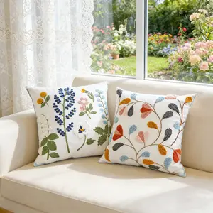 Embroidered Floral Pillowcase for Sofa and Office, Country Style Decorative Cushion Cover, Soft Accent Pillow Without Insert, Floral Embroidery, Cushion Cover Only