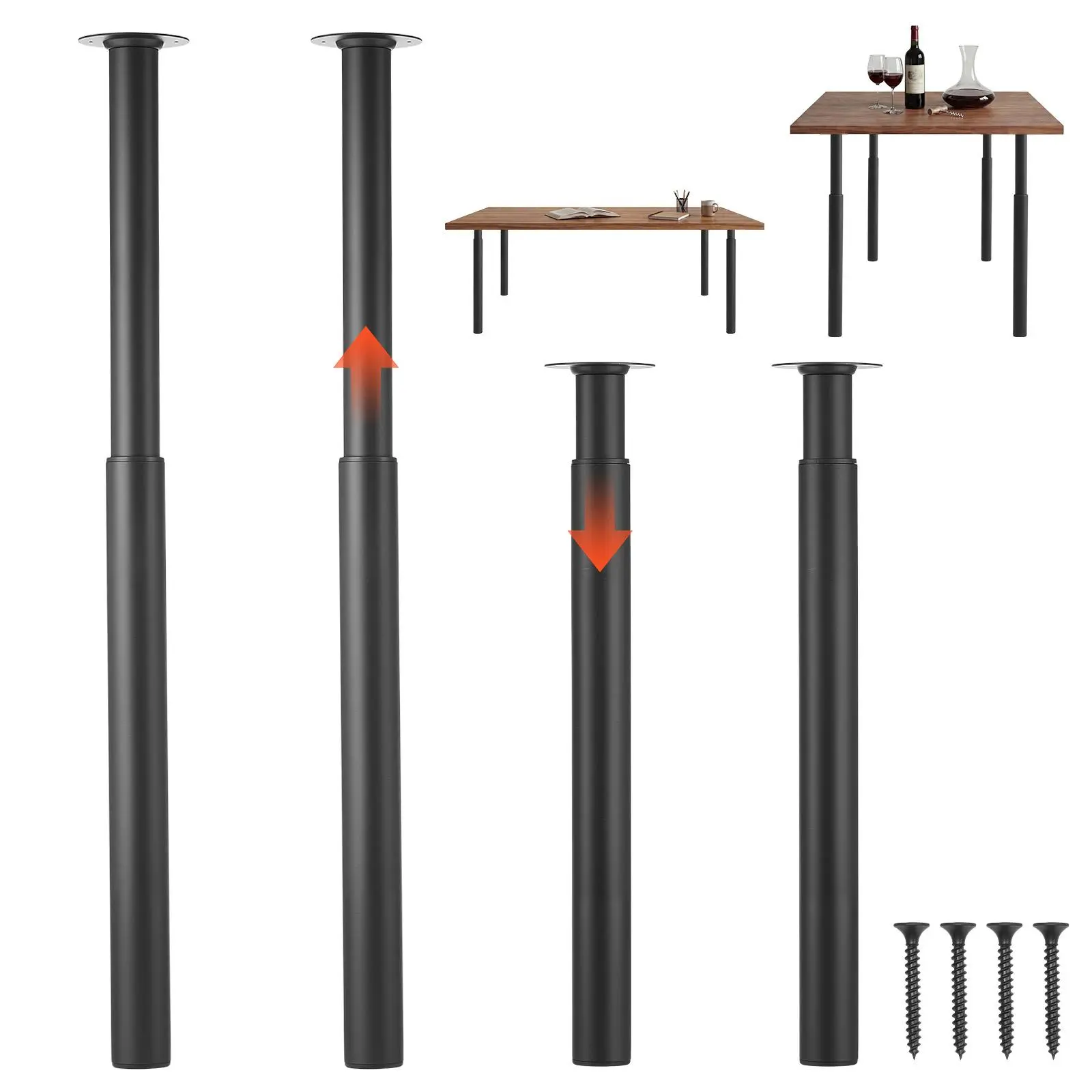 【SummerFinds】VEVOR Adjustable Table Legs, 28-43.3 in Steel Furniture Legs, 1200 lbs Max Load Heavy Duty, Quick Installation, Ideal for Home Office Desk DIY, Coffee Dinner Bar Tables, Workbenches, Set of 4, Black