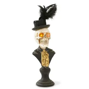 18" Skeleton Bust with LED Eyes on Pedestal Prop