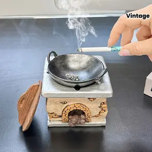 1pc Vintage-Inspired Stove Ashtray with Smoking Pan - Durable Resin Desk Decor for Home, Office, or Living Room, Ideal for Cigarette Smokers, Home Decor Statue