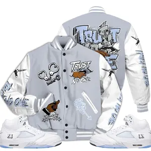 Retro White Metallic 5s Outfits Varsity Jacket, Trust No One T-Shirts To Match Sneaker Streetwear