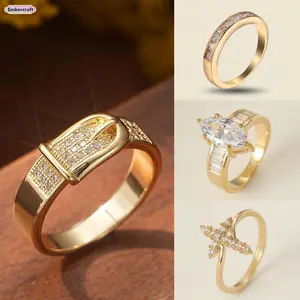 Women's Dainty Gold Plated Cubic Zirconia Ring - Minimalist, Stackable, Sparkly, Lightweight Costume Jewelry, Surprise Wedding Anniversary Accessory for Women for Everyday Wear, Gold Plated Ring, Surprise Ring