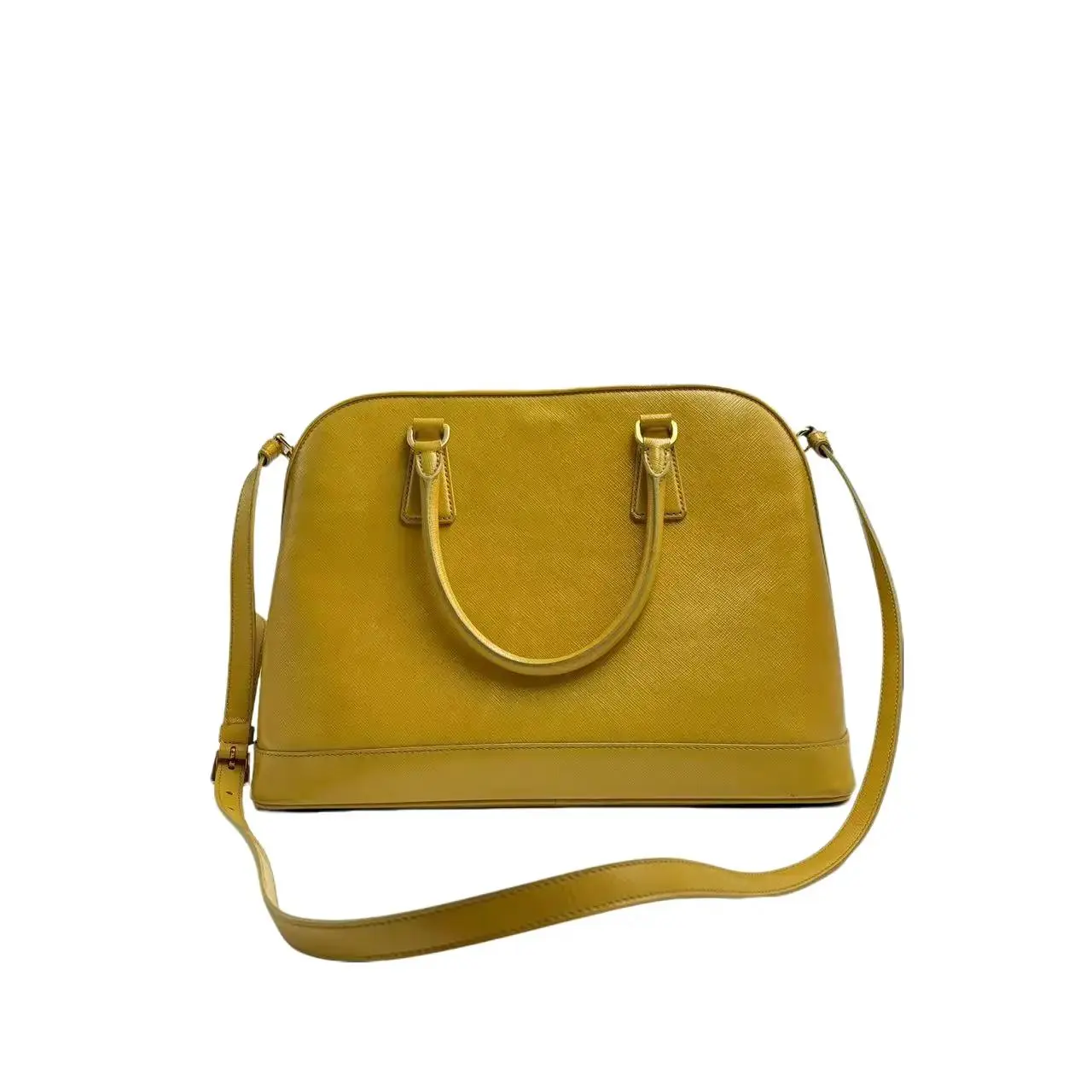 Pre-owned PRADA H5 Saffiano Dome Yellow Crossbody Bag H03479