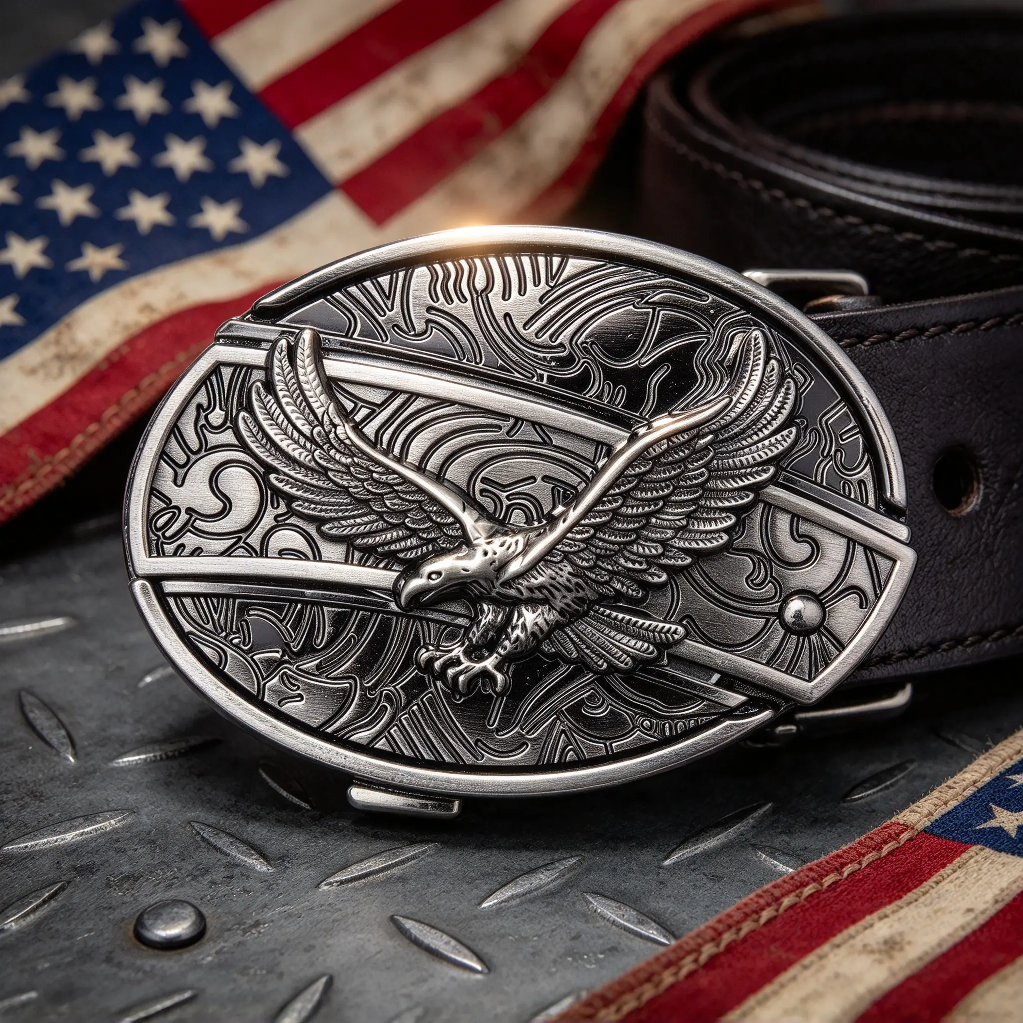 Vintage American Eagle Western Belt Buckle for Men, Antique Silver Engraved Oval Eagle Belt Buckle, Classic Cowboy Belt Accessory, Great Gift for Western Style Lovers, Fits Standard Leather Belts
