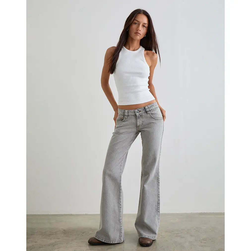 Low Rise Bell Bottom Flare Jeans in Bleached Grey