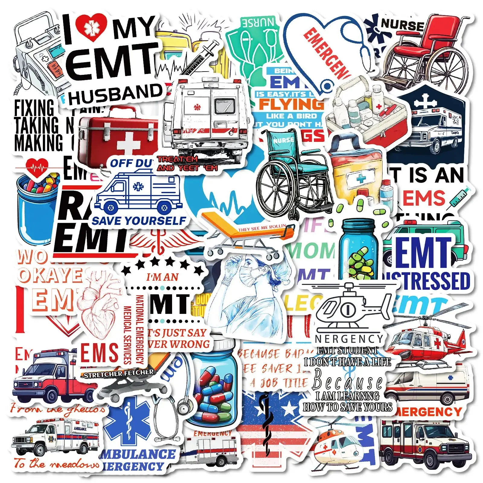 50 PCS Ambulance Stickers Pack | EMT & Paramedic Decals | Waterproof Vinyl Stickers Durable Adhesive