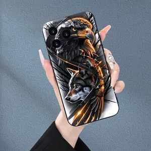 Eagle & Wolf Neon Art Print Phone Case for iPhone 17 Pro Max / 16 Pro Max / 15 Pro Max / 14 Pro Max / 13 Pro Max / Galaxy S26 Ultra / S25 Ultra / S24 Ultra / S23 Ultra / S22 Ultra