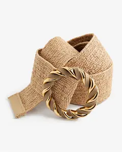 Twisted Metallic Buckle Raffia Waist Belt Light Natural