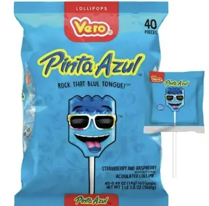 Vero Pinta Azul Strawberry Raspberry Flavor Candy Lollipops - 40 Pieces - Sweet Candies Snack - Bonbon fruit fruits bags delicious treat Tropical Fruity Twist