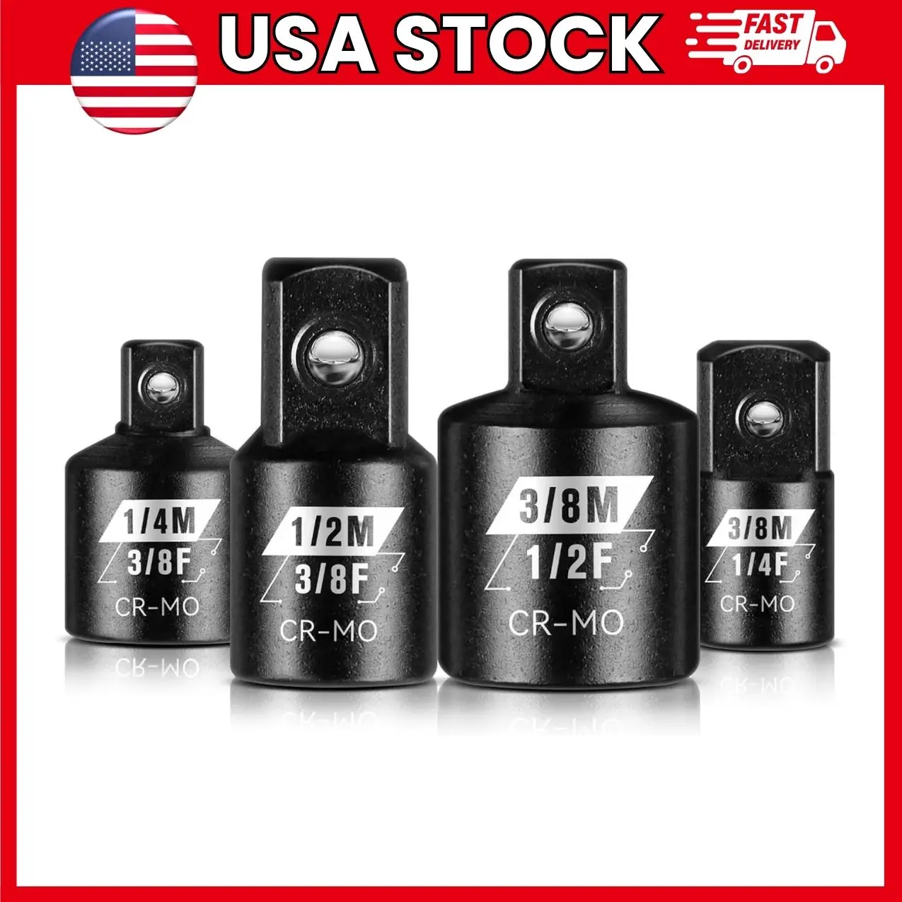 4 Piece Impact Socket Adapter Set, 1/4 in 3/8 in 1/2 in Drive Adapters and Reducers, Cr-Mo Steel Square Drive Converter Set for Impact Drivers, Wrenches and Sockets | impact socket adapter,drive socket adapter set,1 4 3 8 1 2 socket adapters