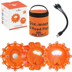 LED Road Flares Roadside Emergency Car Kit with Magnetic Base for Vehicles & Boat 9 Flash Modes 3 Pack Rechargeable (with Batteries)