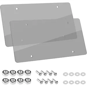 Transparent Flat License Plate Cover Set - 2-Pack Transparent Frameless ABS Protective Cover Suitable for 12*6 US License Plates, UV Protection and Scratch-Resistant with Screws and Caps Front and Rear Car Accessories (Transparent)