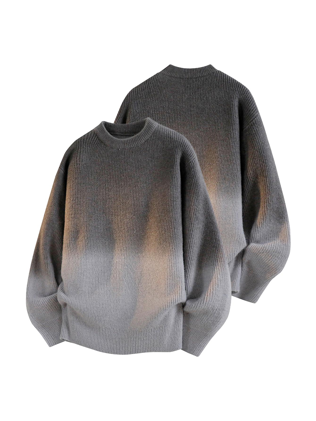 CCCMAI Gradient Crewneck Knitwear for Men Japanese Korean Style Retro High-Quality Elastic Sweater Loose Smart Casual Crewneck Sweater Menswear Pullover Tops Long Sleeve