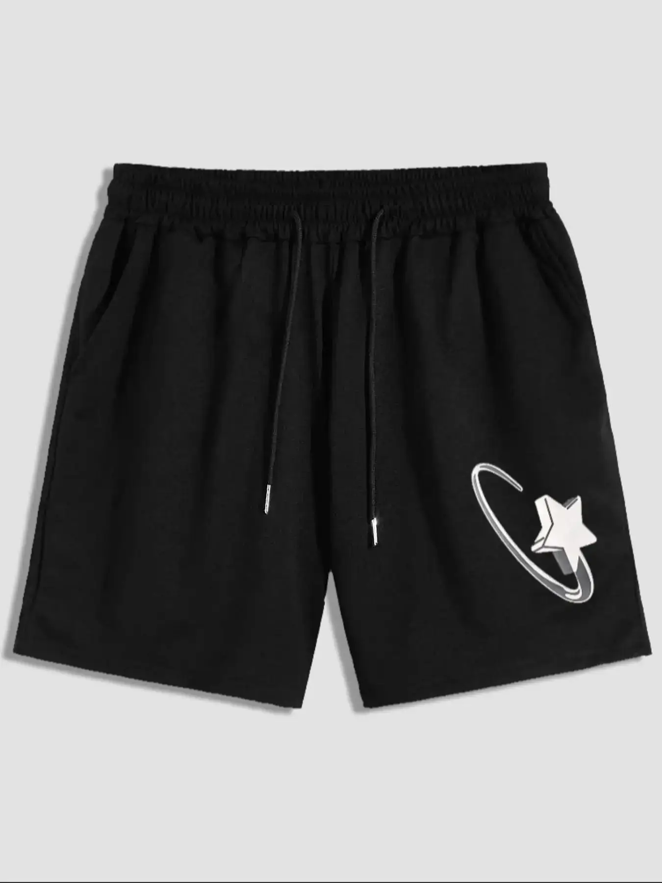 Men's Star Print Pocket Shorts, Regular Fit Casual Drawstring Straight Leg Shorts, Summer Clothes, Men Bottoms For Daily Wear