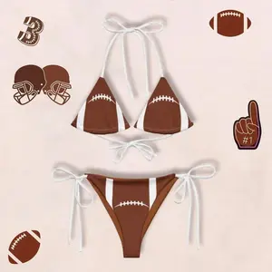 Football Bikini: Sporty Game Day String Bikini Set, Triangle Bikini Set, Active Wear For Women, Summer Swimwear, Athletic Bikini Bottom Season, Trendy Women's Outfit, Beachwear, Pool Party Outfits