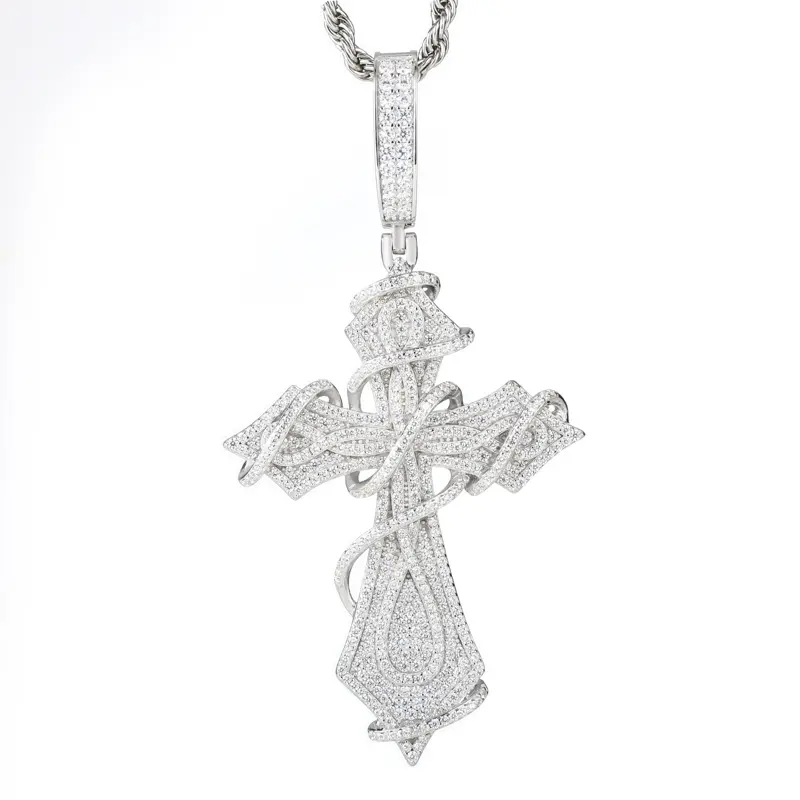 UCCIYO Vine Cross Pendant P682 UCCIYO S925 Sterling Silver Synthetic Moissanite Pendant Necklace for Women Men Hip Hop Jewelry Gift summerwins【#P682】, Moissanite Jewelry