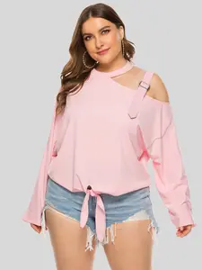 Plus Size Cold-Shoulder Tied Top See size chart under “more details”