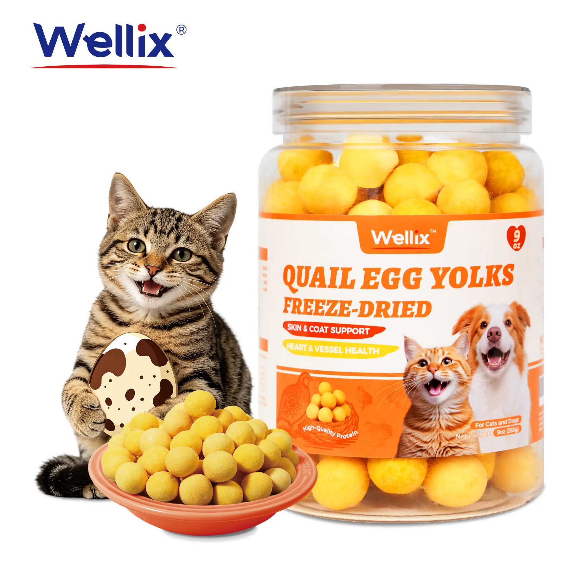 Wellix  Freeze Dried Quail Egg Yolks for Dogs & Cats High-Protein Treats Supports Skin Coat Health Natural Training Snacks