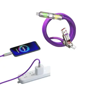 4 in 1 Multi Charging Cable - USB C, A & Lightning Combo, 3.3FT Purple, Breathing Light, Fast Charging for iPhone, iPad, Laptop, Samsung