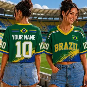Custom Brazil Croptop Jersey, Personalized Soccer Shirt, Rio de Janeiro Football Crop Tee,Custom Name Number Jersey, Brazil Fan Game Day Top