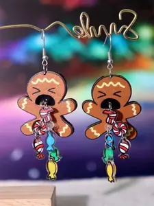 Christmas Cute Gingerbread Acrylic Earrings Set, Colorful Tassel Pendant Drop Earrings, Party Gift, Christmas Gifts, Punk Style