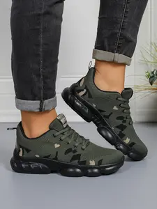 Men's Breathable Stable Support Running Shoes, Camouflage Print Toe Cap, Eva Sole with Irregular Grip Design, Suitable for Road Running