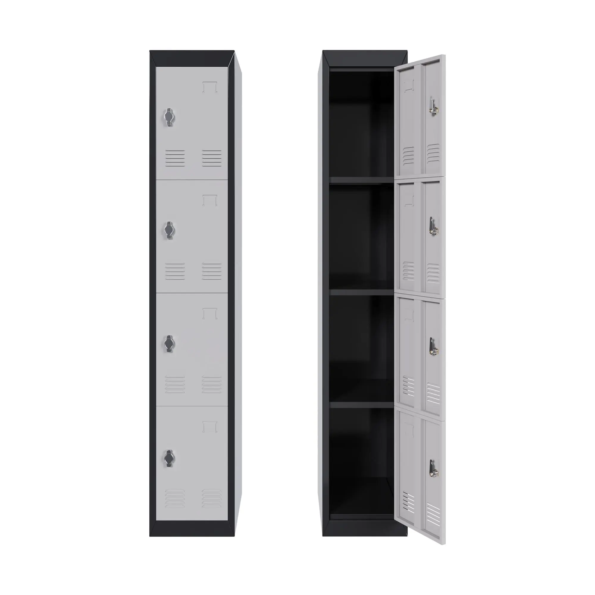 72" Tall Metal Locker Cabinet with Lockable Doors & Keys, Employee Storage Organizer for School, Gym, Office, Home, Garage, Mudroom, Durable Steel Cabinet, Black - 4 Doors