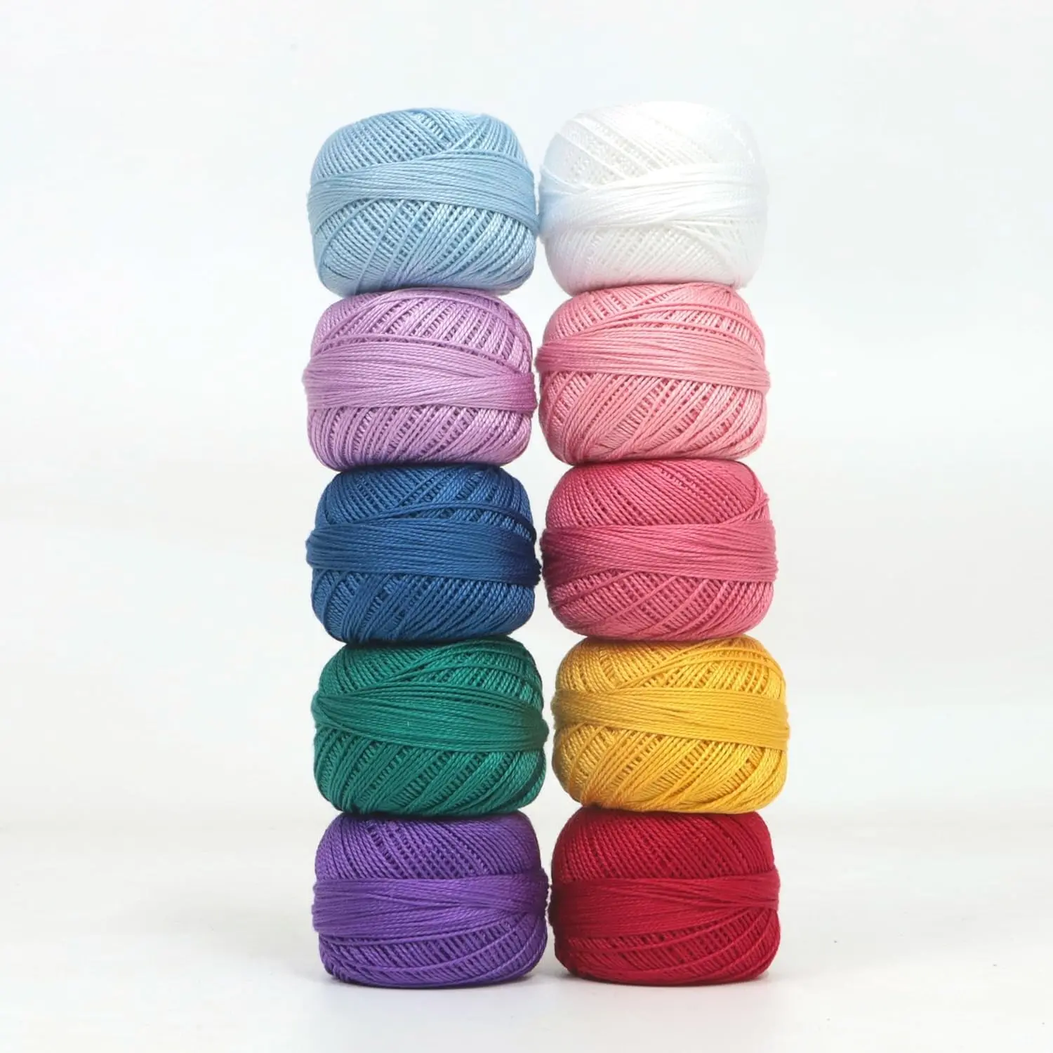 10 Balls Set Size 8 Double Mercerized Egyptian Long Staple Cotton Pearl Thread 10 Grams per Ball Rainbow Color Embroidery Thread for Hand Embroidery, Sashiko, Crochet Knitting (Set L) Gift