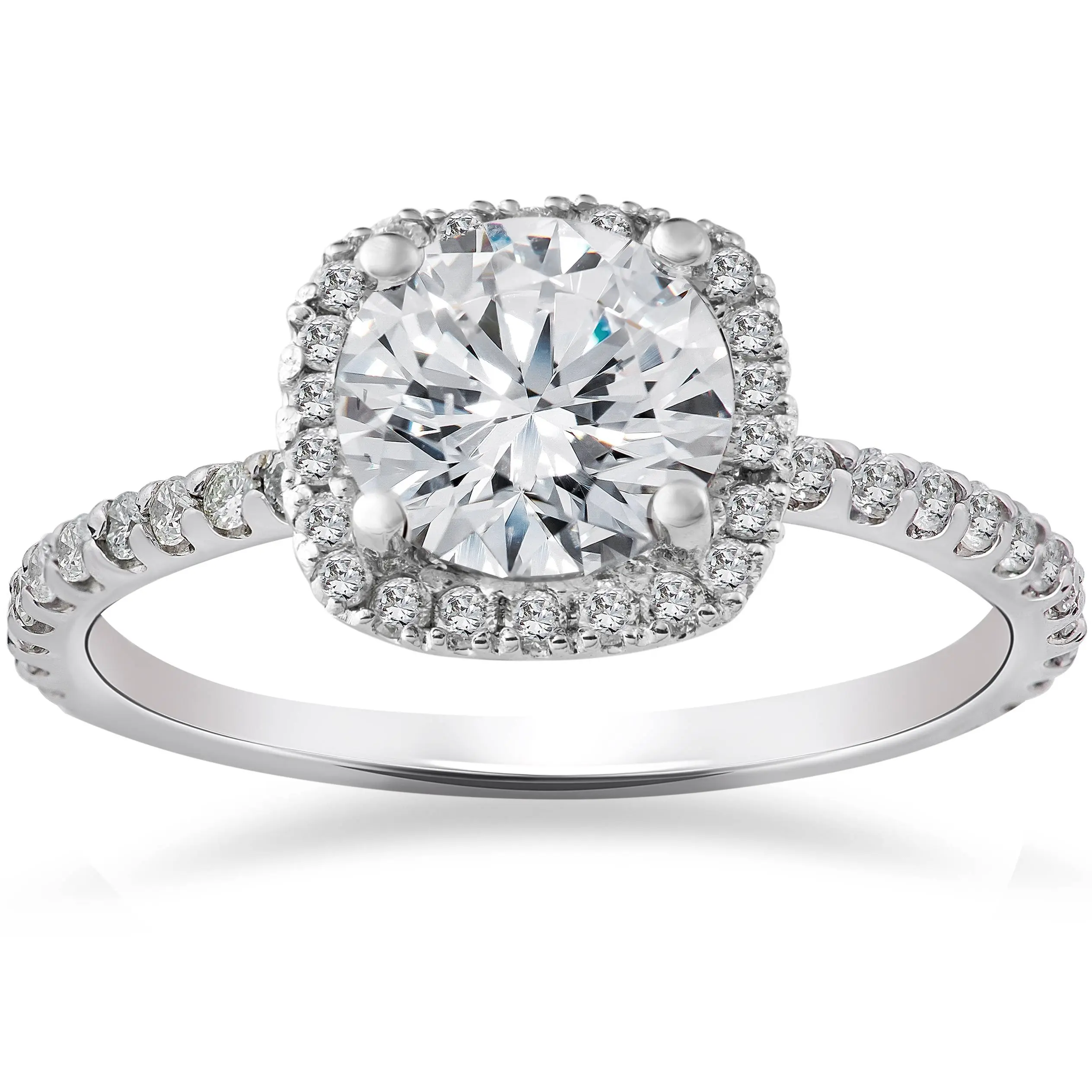 2CT Round Cushion Halo Diamond Solitaire Engagement Ring White Gold Lab Grown