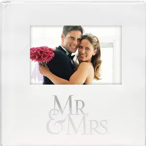 International Designs Mr. & Mrs. Album with Memo & Photo Opening Cover Photo Album, 160-4x6, White