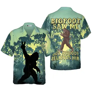 Bigfoot Saw Me Hawaiian Shirt, Short Sleeve Casual Button Down Shirts Summer Beach Shirt, Tropical Floral Shirt