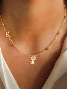 Women's Stainless Steel Crystal Cat Pendant Necklace, Animal Pendant Elegant Letter Design Jewelry for All Seasons, Fashionable Cute Chain Accessory